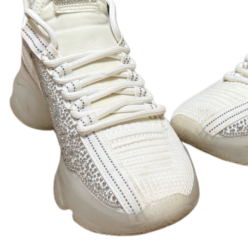 Steve Madden women's Maxima rhinestone-embellished knit sneakers in white. - Picture 11 of 15